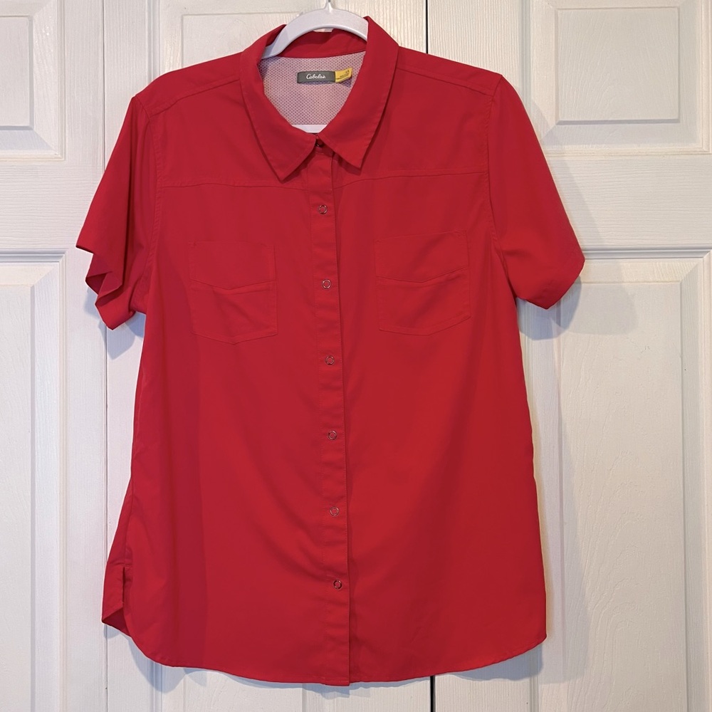 🩷 Cabela’s Salmon Button Down Short Sleeve Shirt - Large